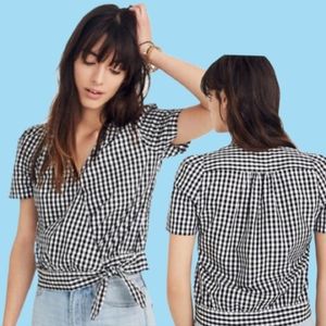 MADEWELL gingham puff sleeve wrap shirt